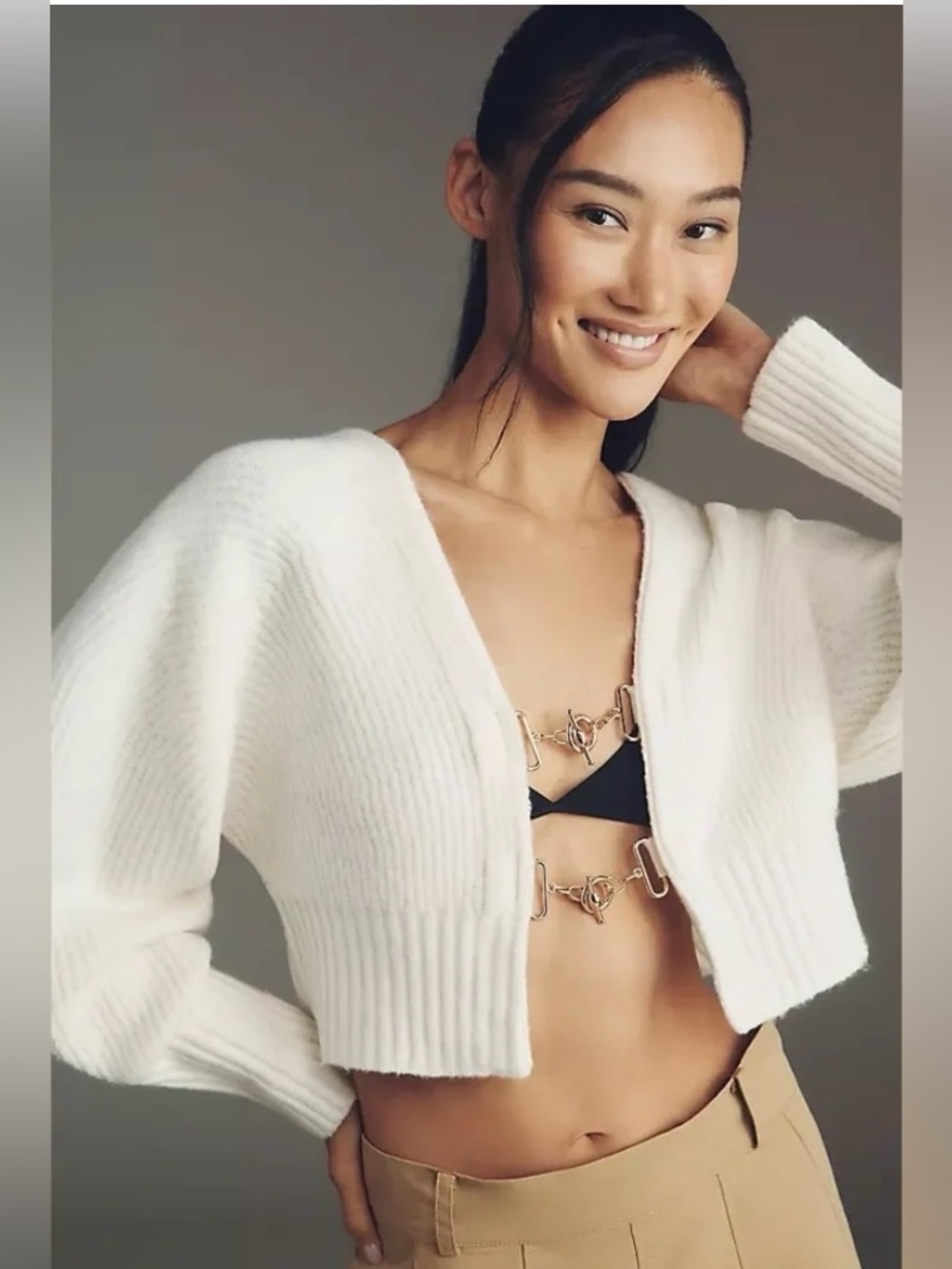 NWT By Anthropologie Rhea Hardware Crop Cardigan Sweater L